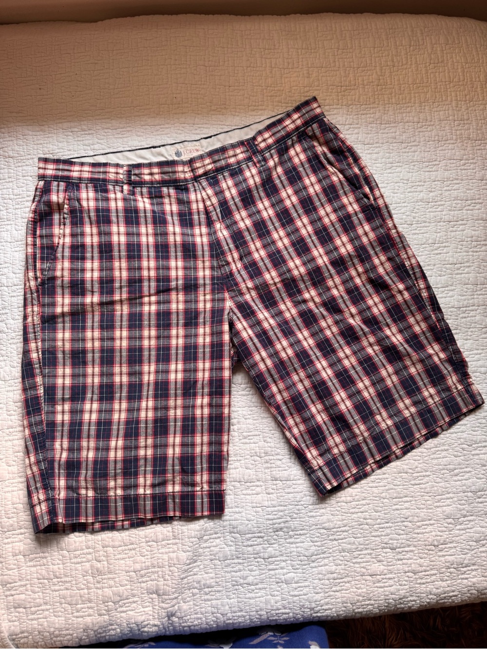 J. Crew Men's Plaid Cotton Shorts - Red & Blue